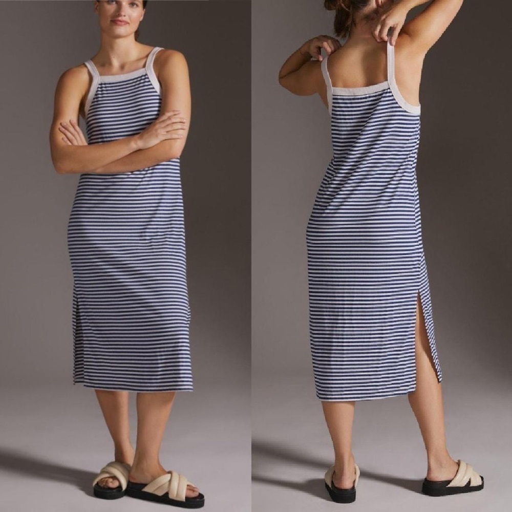 Anthropologie t.la Navy and Cream Striped Bodycon Midi Dress sz XL